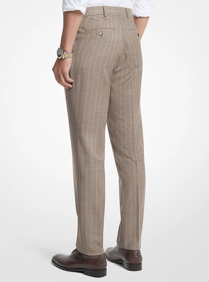 Slim-Fit Stretch Wool Blend Flannel Stripe Pants in BEIGE SAND | Michael Kors