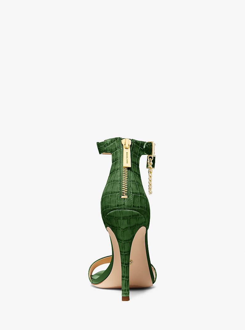 Hamilton Embellished Crocodile Embossed Leather Sandal in AMAZON GREEN | Michael Kors