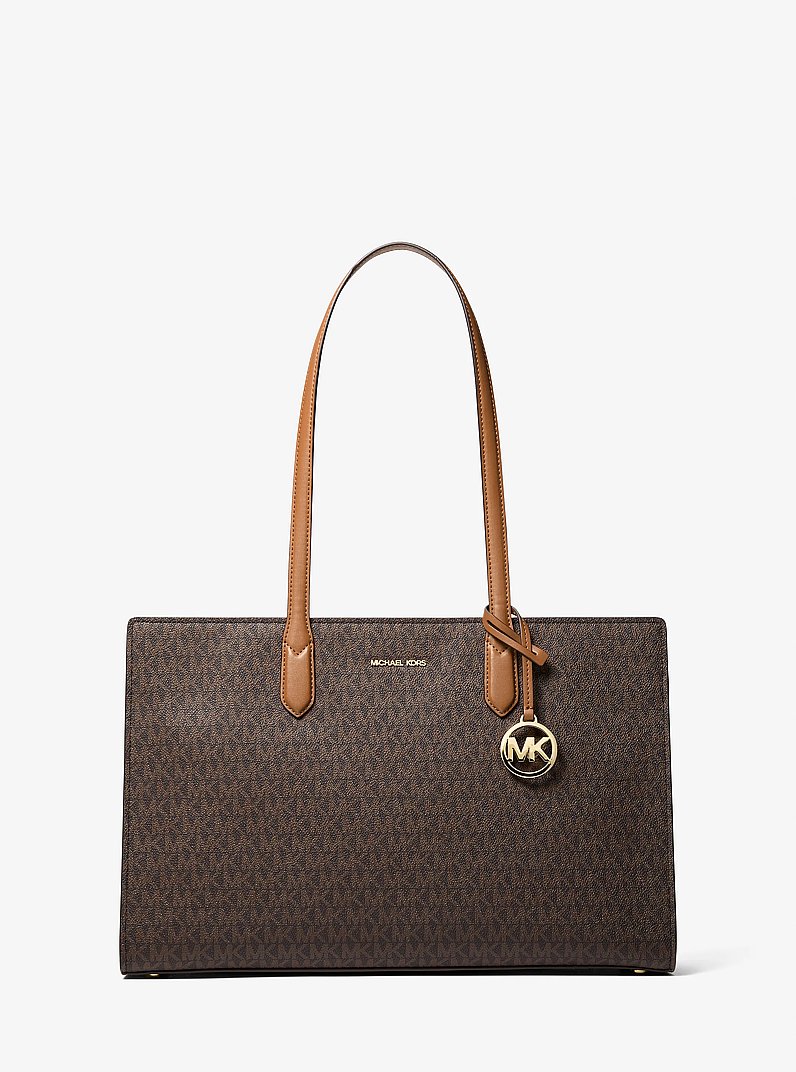 Scarlett Medium Signature Logo Tote Bag in BRN/ACORN | Michael Kors