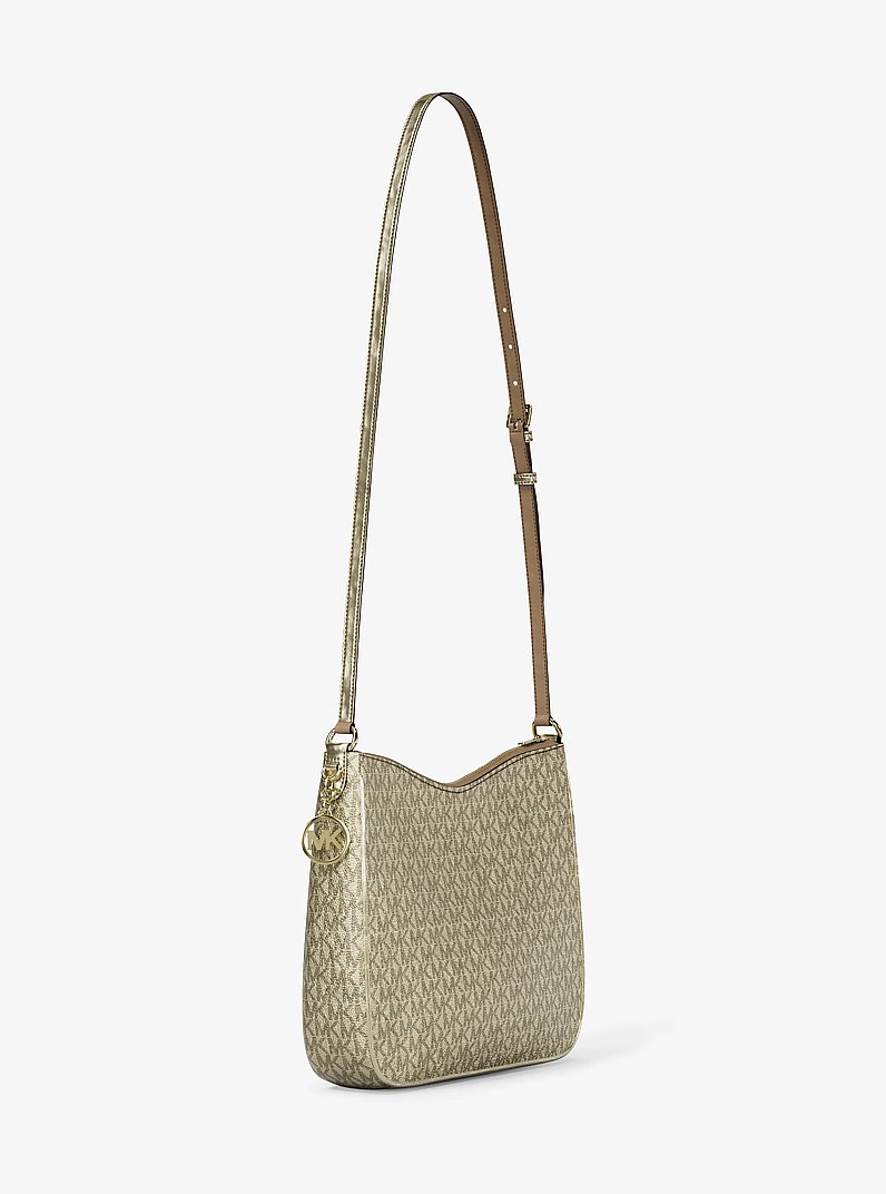 Sac messager Nayla de taille moyenne &agrave; logo Signature m&eacute;tallis&eacute; in OR P&Acirc;LE | Michael Kors