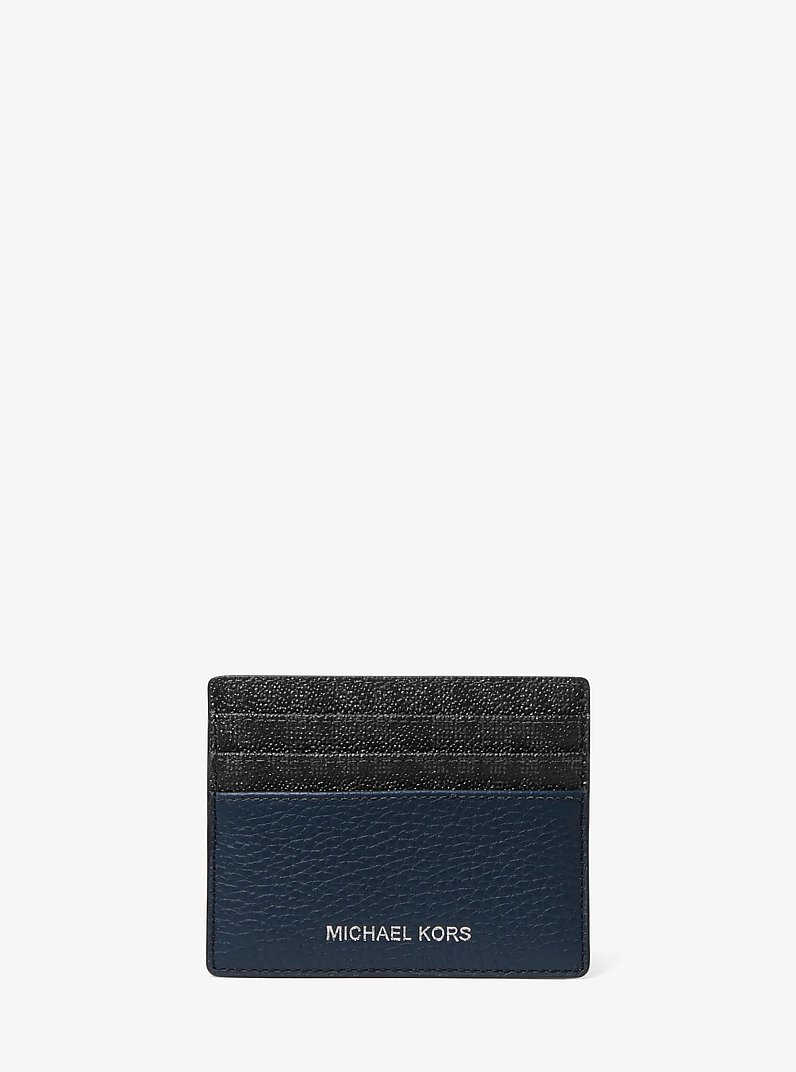 Hudson Logo and Pebbled Leather Tall Card Case in NAVY/BLACK | Michael Kors