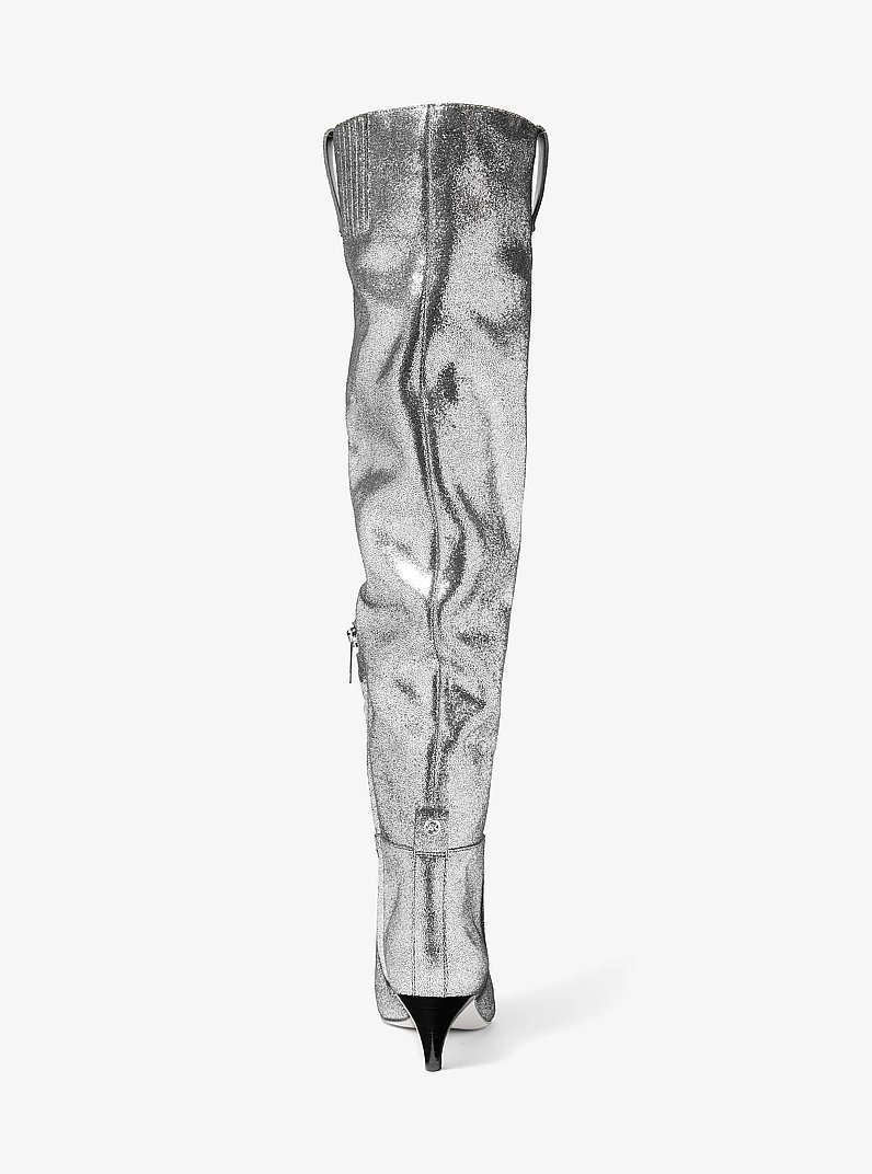 Daniela Metallic Leather Boot in SILVER | Michael Kors