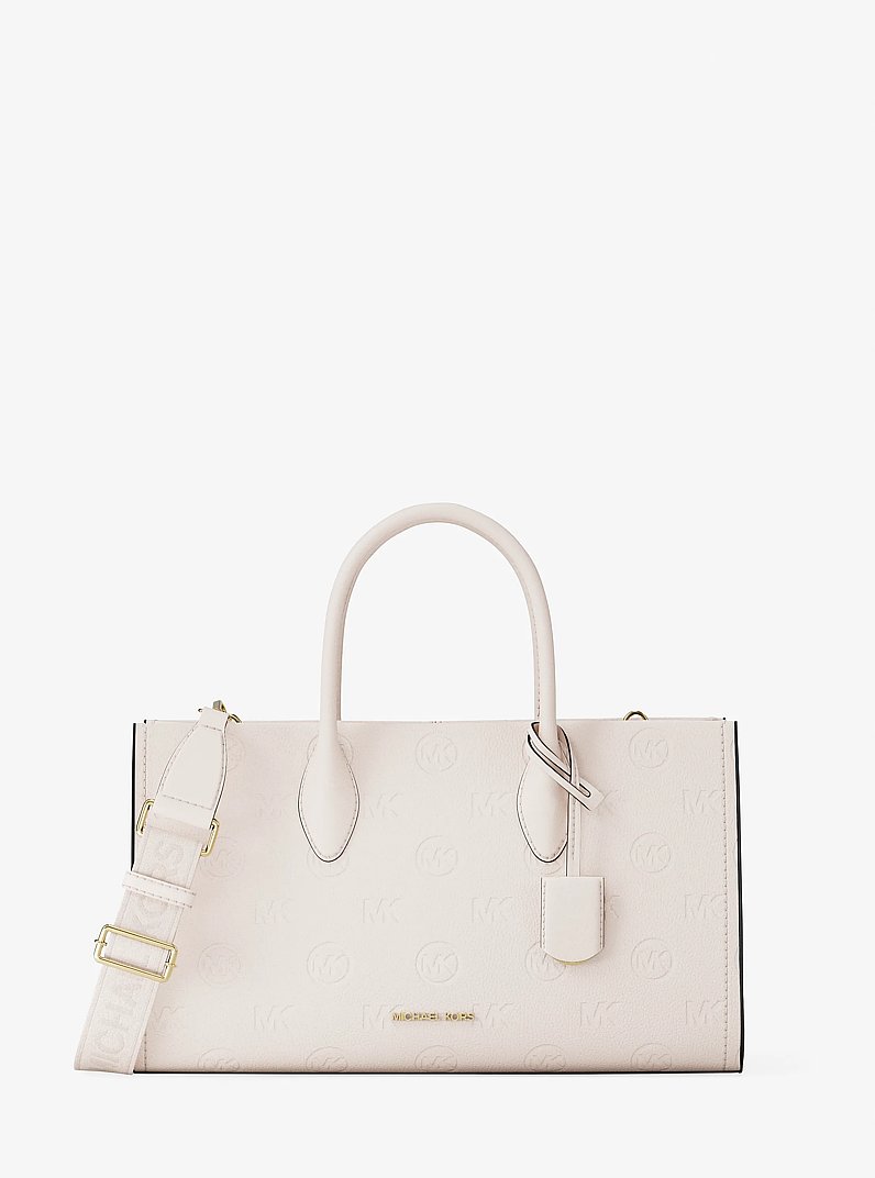 Bolso satchel Mirella mediano con logotipo grabado in CREMA CLARO | Michael Kors