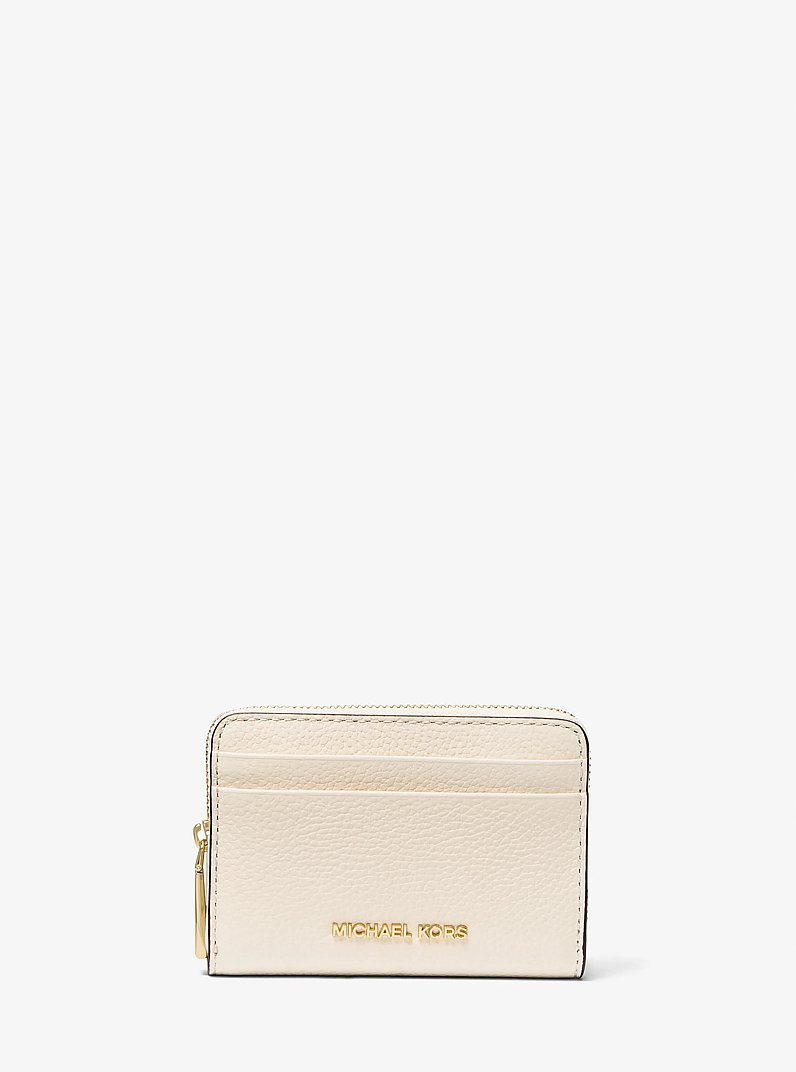 Jet Set Small Pebbled Leather Zip-Around Card Case in LT CREAM | Michael Kors