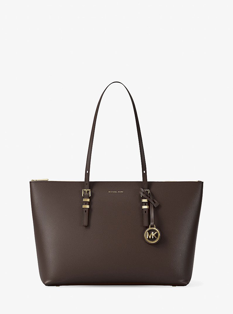 Quinn Large Pebbled Leather Tote Bag in CHOCOLATE | Michael Kors