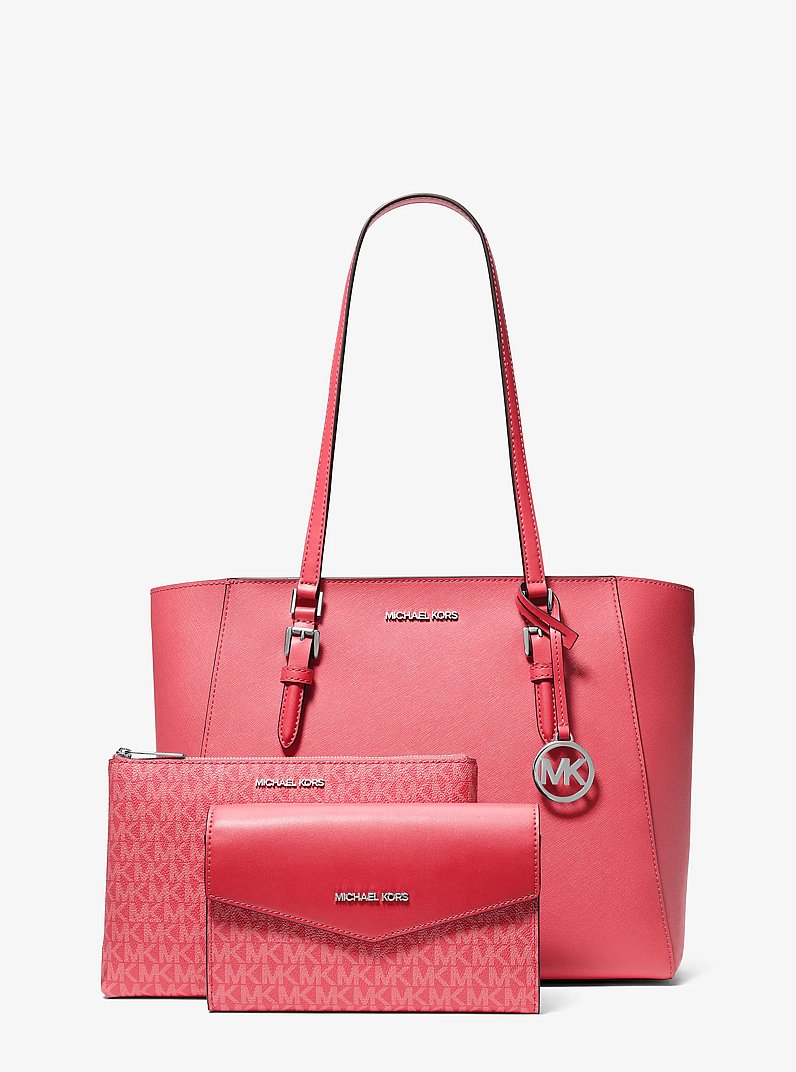 Charlotte Large Leather and Signature Logo 3-in-1 Tote Bag in HIBISCUS | Michael Kors