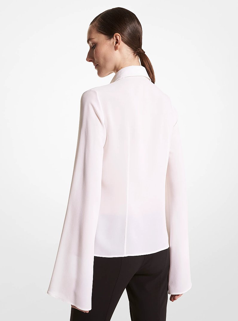 Silk Georgette Slit-Sleeve Shirt