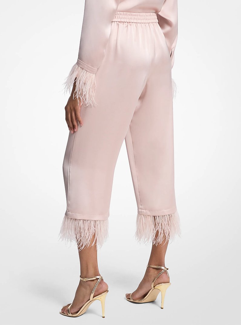 Feather Trim Satin Pajama Pants in POWDER BLUSH | Michael Kors