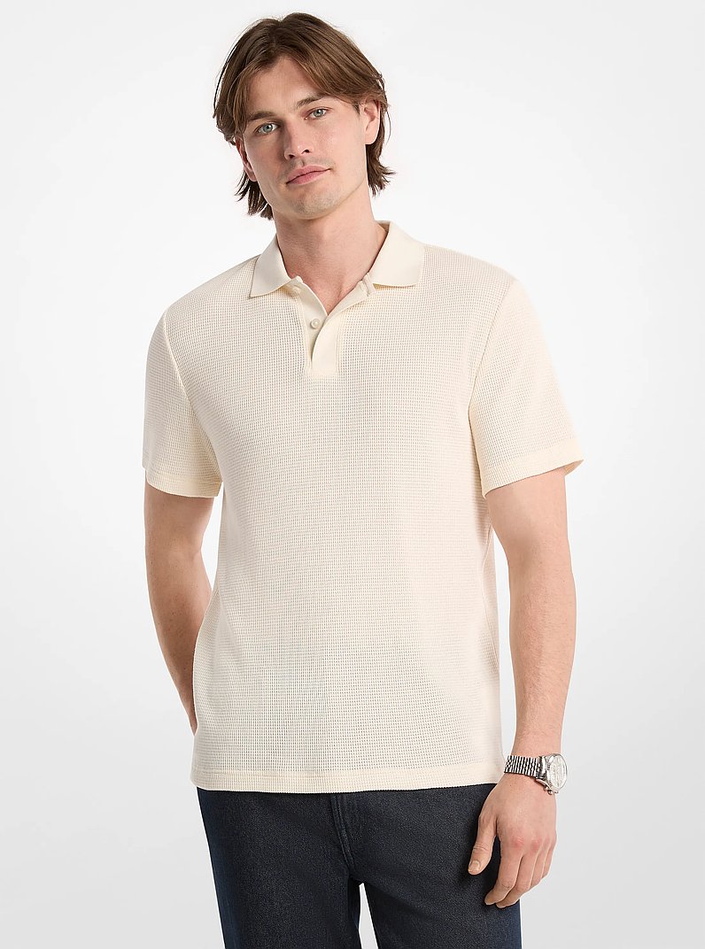 Waffle Knit Polo Shirt in LT CREAM | Michael Kors