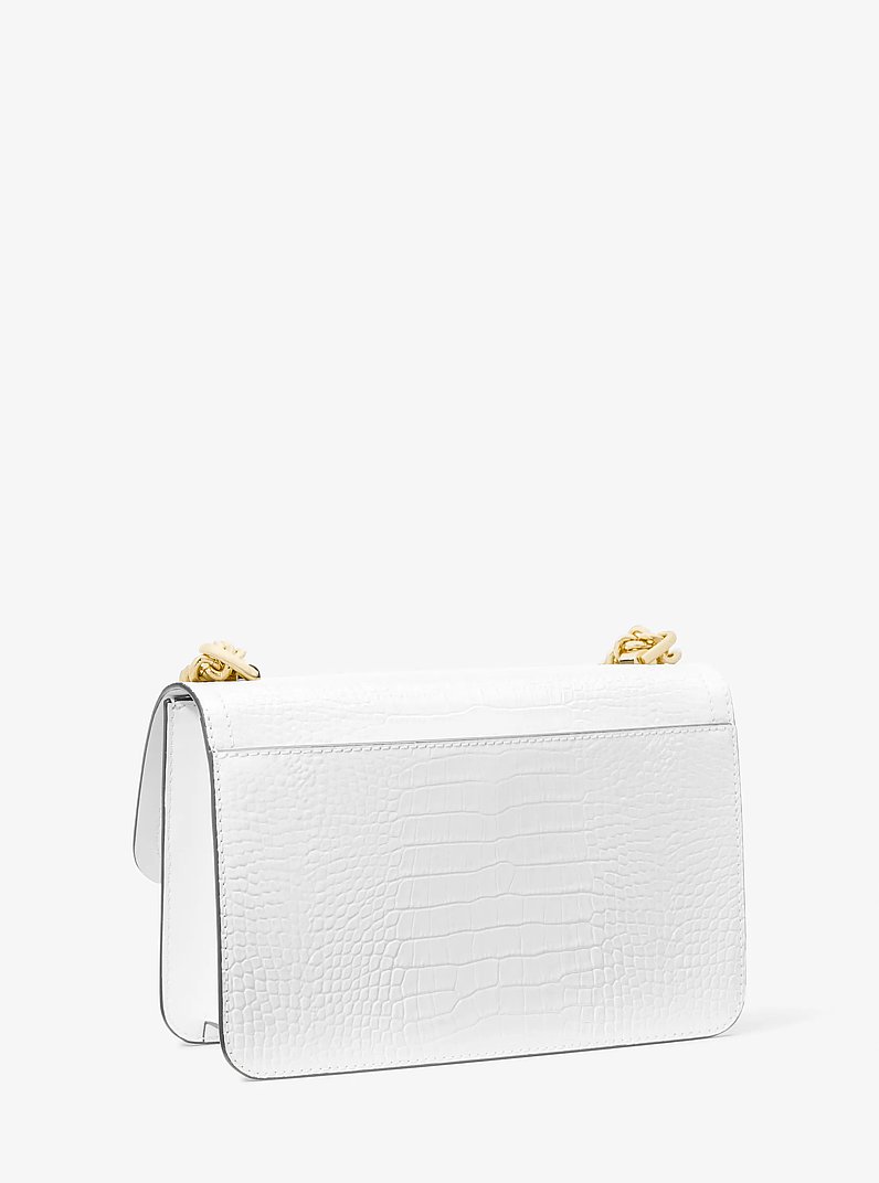 Heather Large Studded Crocodile Embossed Leather Shoulder Bag