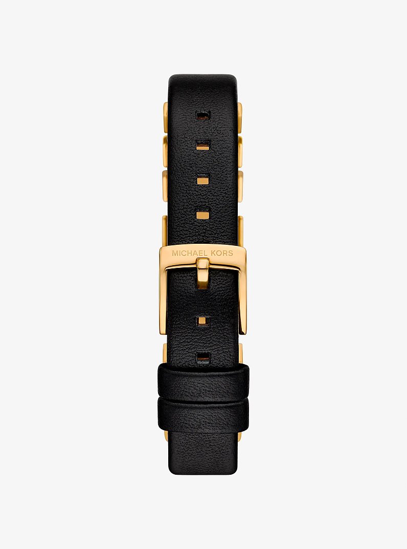 Mini Darrington Gold-Tone and Leather Watch in BLACK | Michael Kors