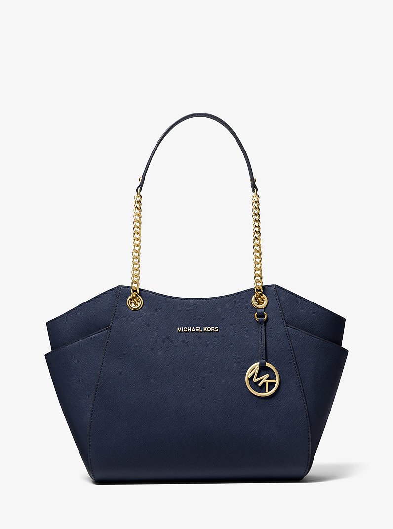 Jet Set Large Saffiano Leather Shoulder Bag in NAVY | Michael Kors