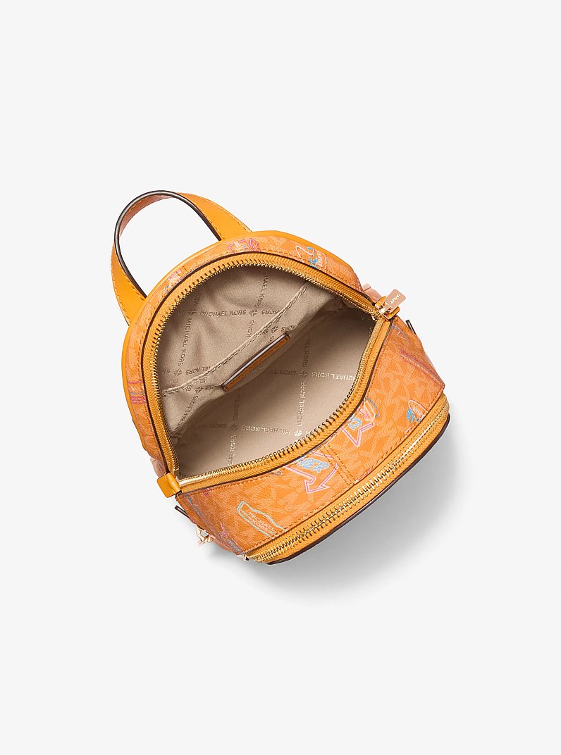 Rhea Extra-Small Printed Signature Logo Backpack in POP ORANGE | Michael Kors