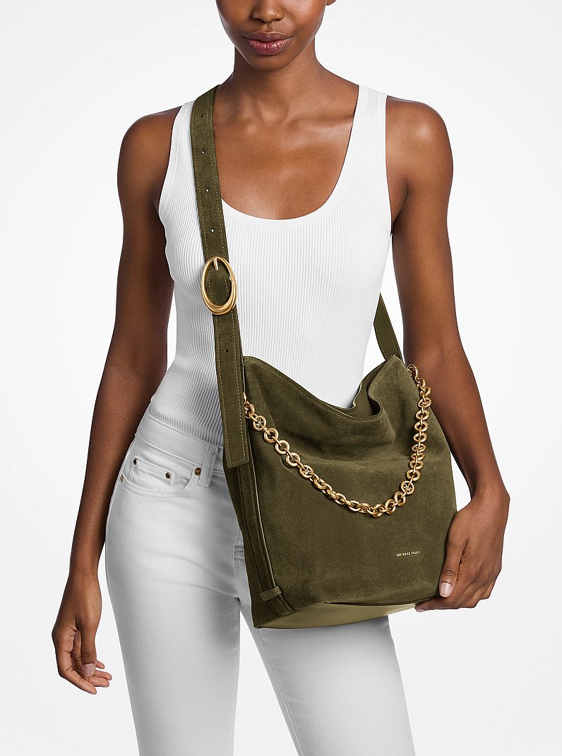 Nolita Large Suede Bucket Tote Bag in LODEN | Michael Kors