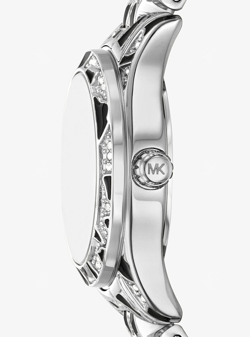 Petite Lexington Pav&eacute; Animal Print Silver-Tone Watch in SILVER | Michael Kors
