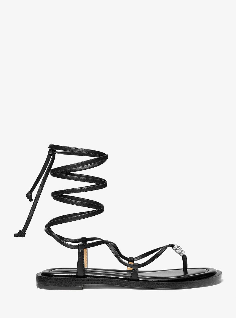 Khloe Embellished Leather Lace-Up Sandal in BLACK | Michael Kors