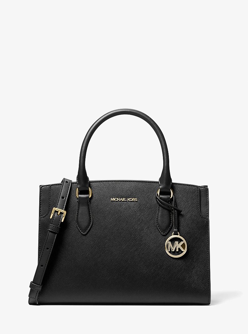 Becca Medium Saffiano Leather Satchel in BLACK | Michael Kors