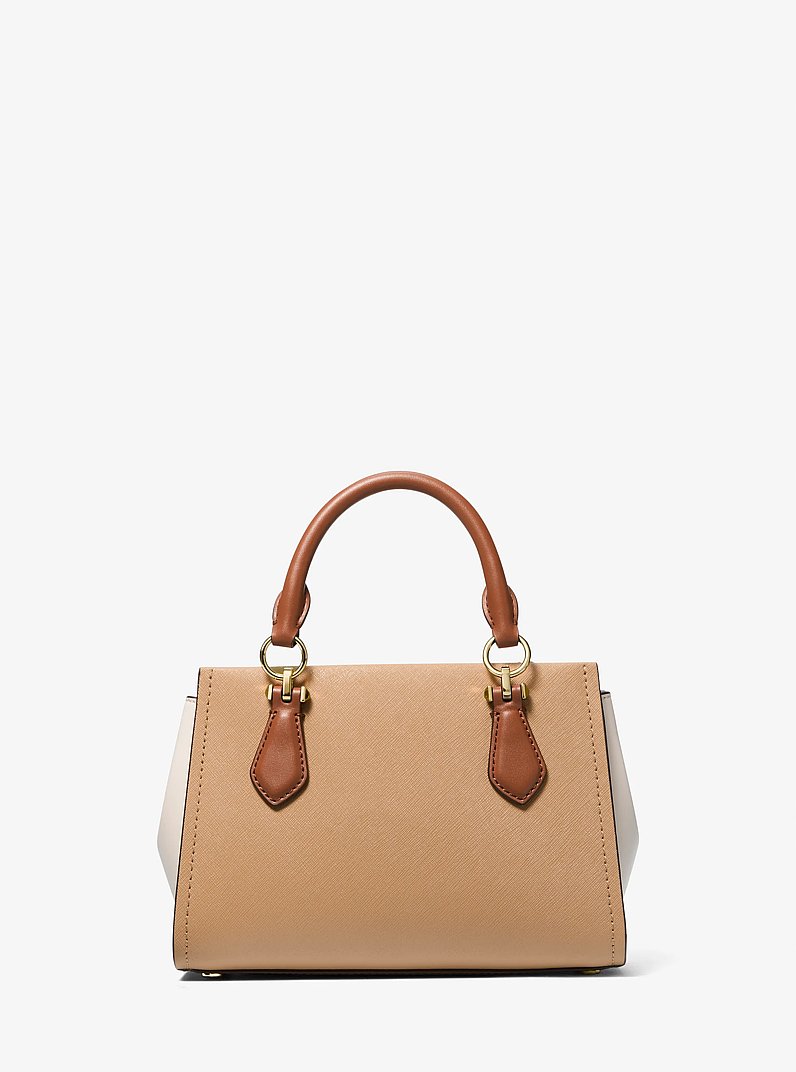 Marilyn Small Color-Block Saffiano Leather Crossbody Bag in CAMEL