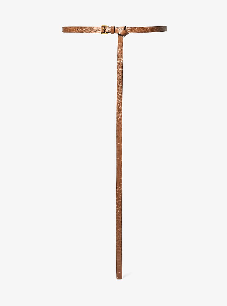 Carolyn Crocodile Embossed Leather Belt in SADDLE | Michael Kors