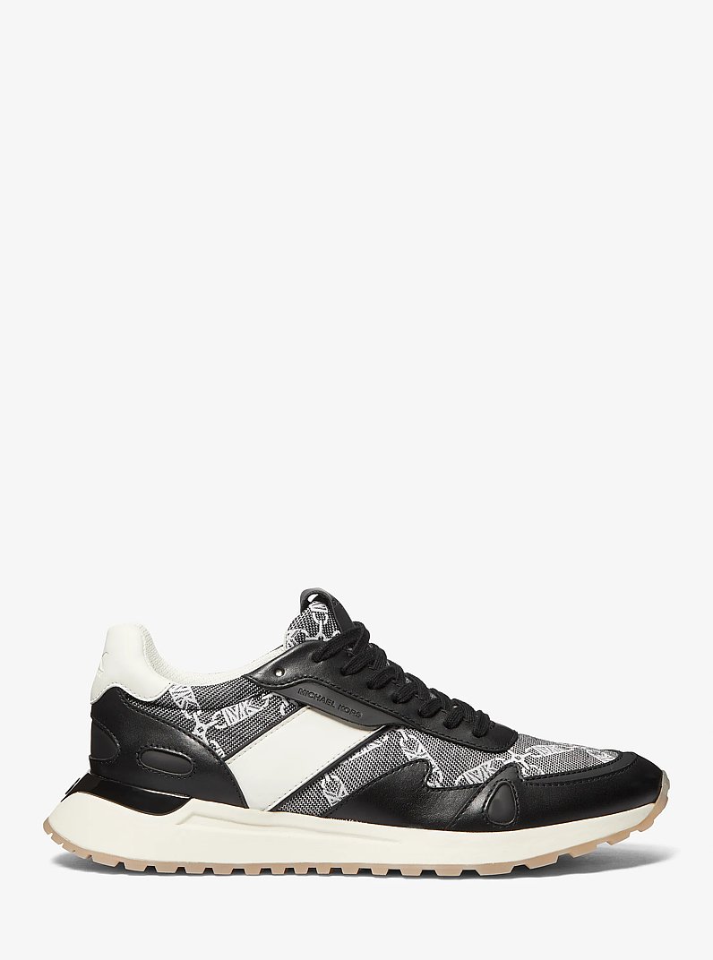 Miles Empire Logo Jacquard and Leather Trainer in BLACK | Michael Kors