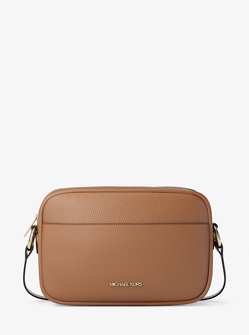 Jet Set Large Pebbled Leather Camera Crossbody Bag in LUGGAGE | Michael Kors