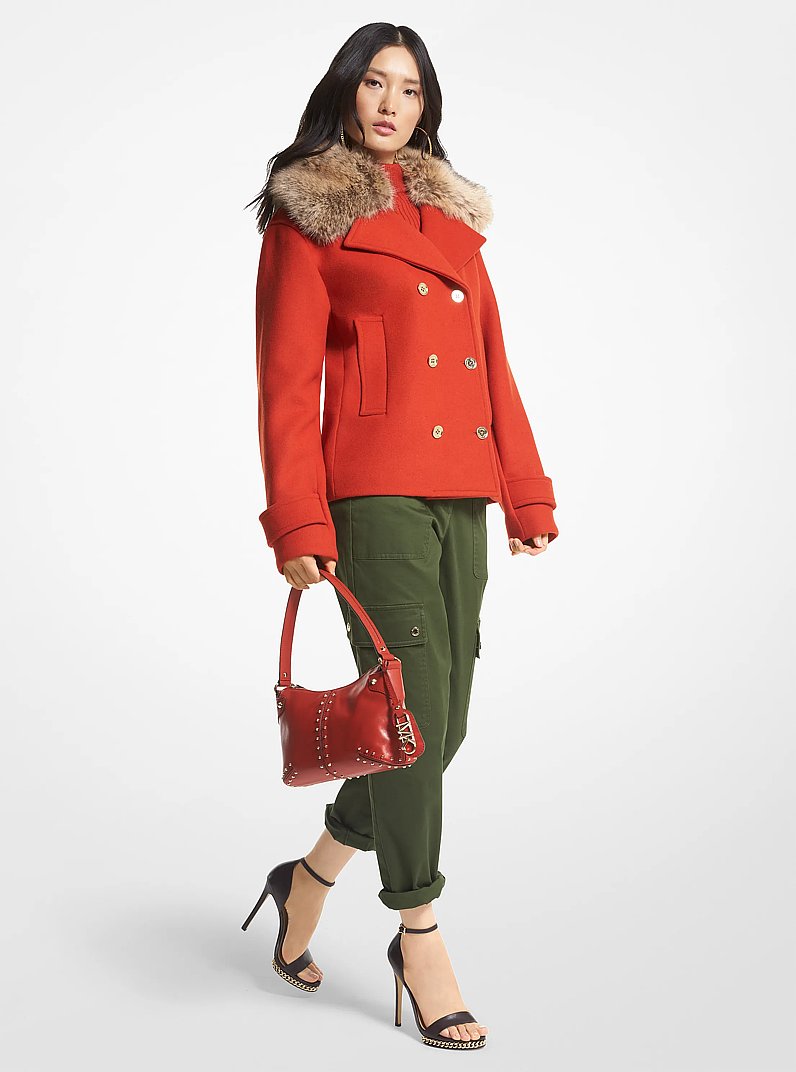 Faux Fur Trim Wool Blend Peacoat in BRT TRRACTTA | Michael Kors