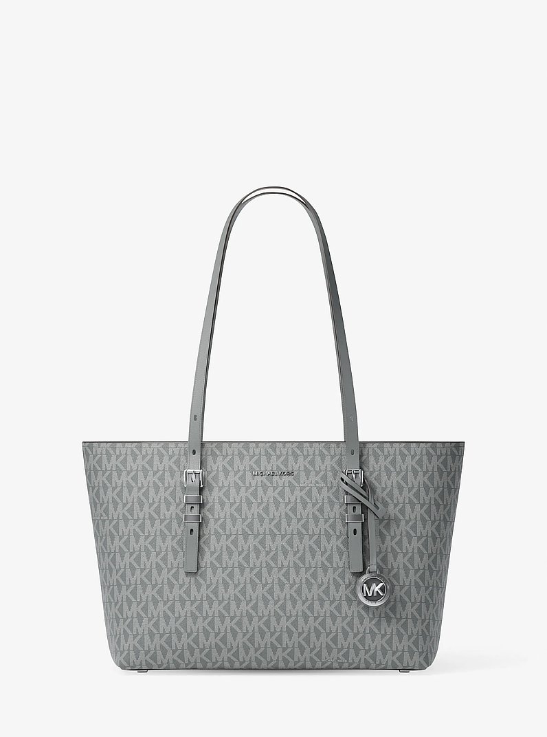 Quinn Medium Signature Logo and Leather Tote Bag in STORM | Michael Kors