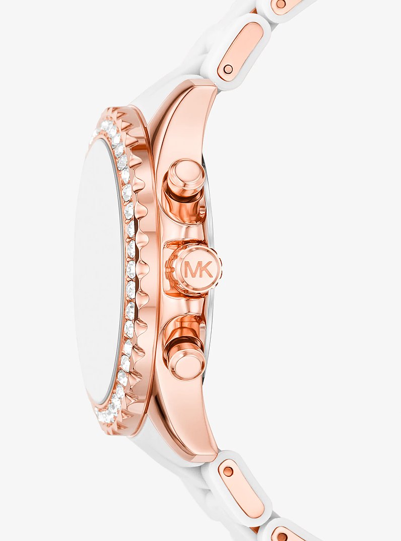 Oversized Everest Pav&eacute; Rose Gold-Tone and Silicone Watch in WHITE | Michael Kors