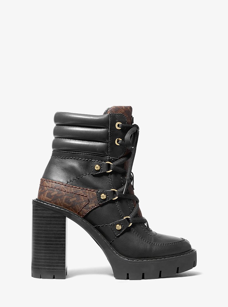 Asher Leather and Empire Monogram Boot in BROWN/BLK | Michael Kors