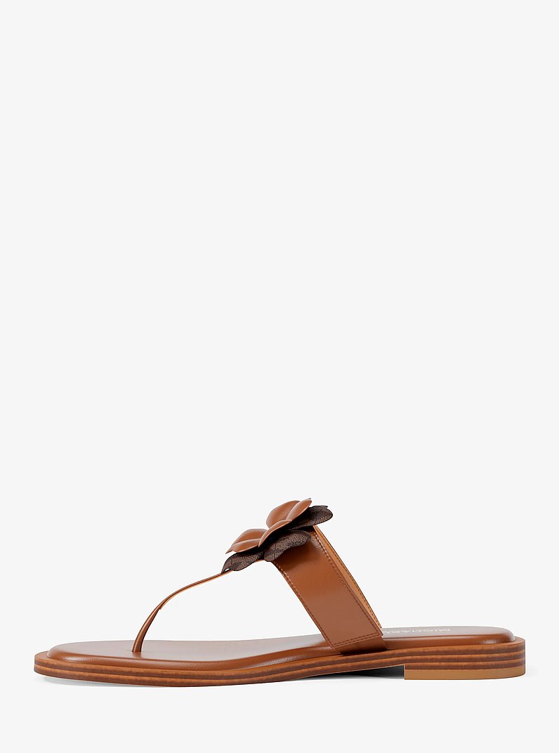 Callie Embellished Signature Logo Trim Thong Sandal in LUGGAGE | Michael Kors