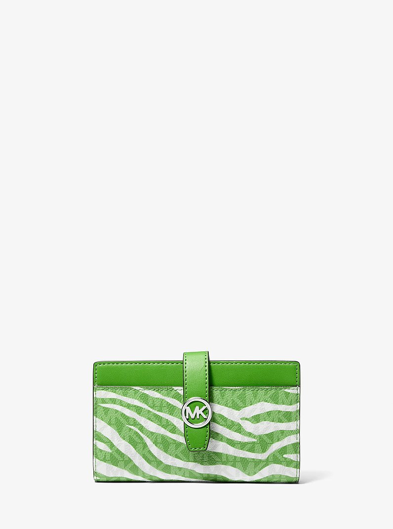 Greenwich Medium Zebra Signature Logo Wallet in JUNGLE | Michael Kors