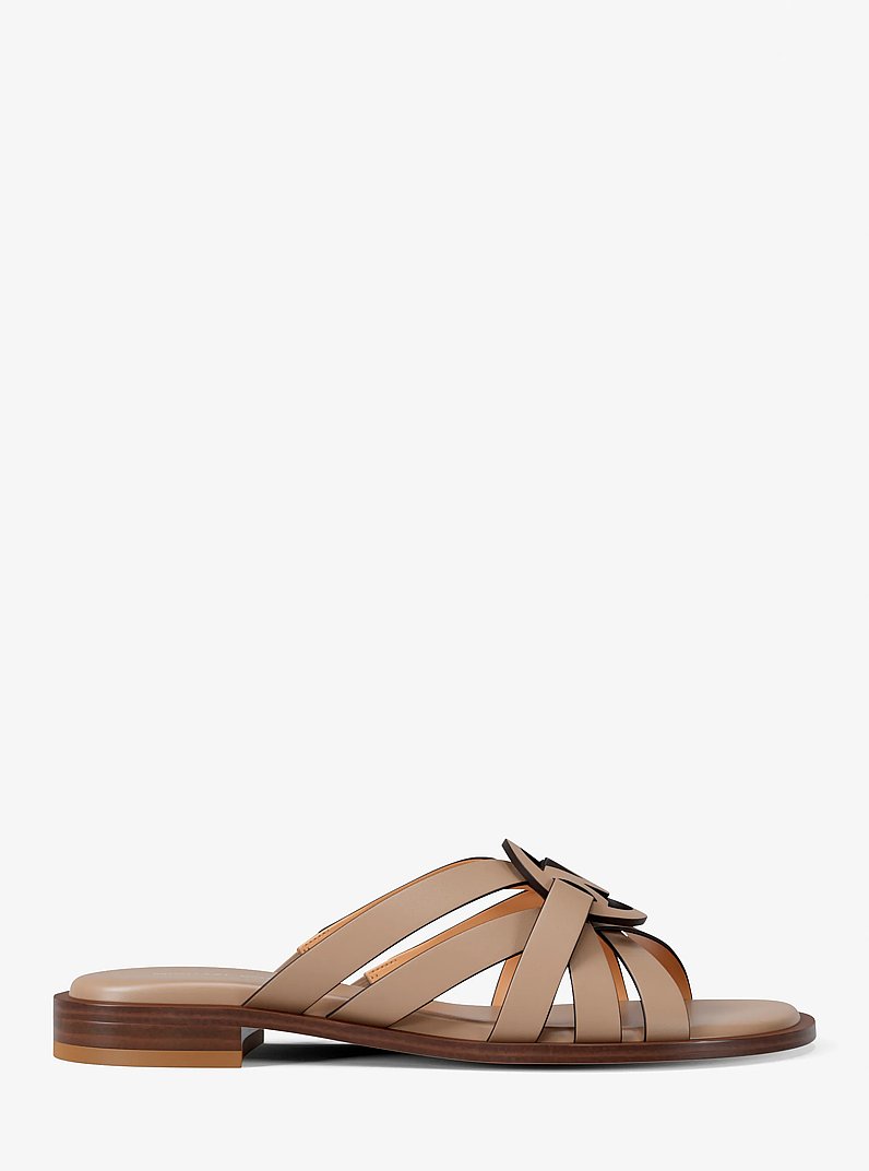 Erika Leather Slide Sandal in KHAKI | Michael Kors