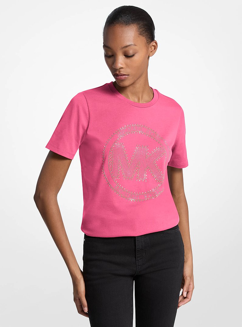 T-shirt en jersey de coton biologique avec logo &agrave; boutons in HIBISCUS | Michael Kors