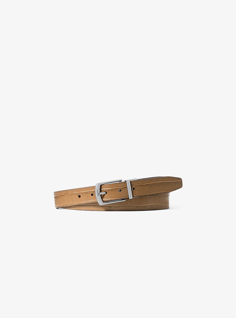 Ceinture r&eacute;versible en cuir et &agrave; fini gaufr&eacute; &agrave; motif de serpent in BOGUE | Michael Kors