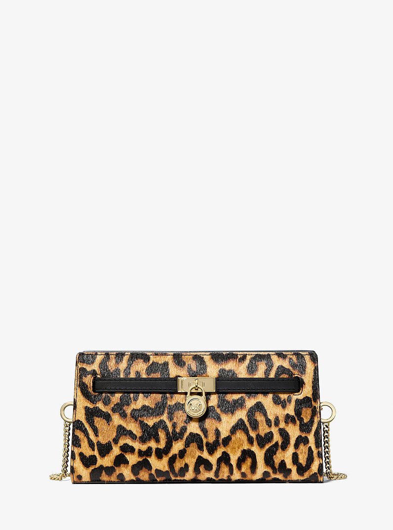 Bandolera transformable Hamilton Moderne extrapeque&ntilde;a de pelo de becerro con estampado de leopardo