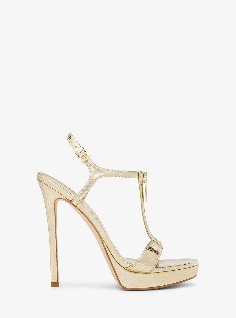 Berkley Metallic Snake Embossed Leather Stiletto Sandal