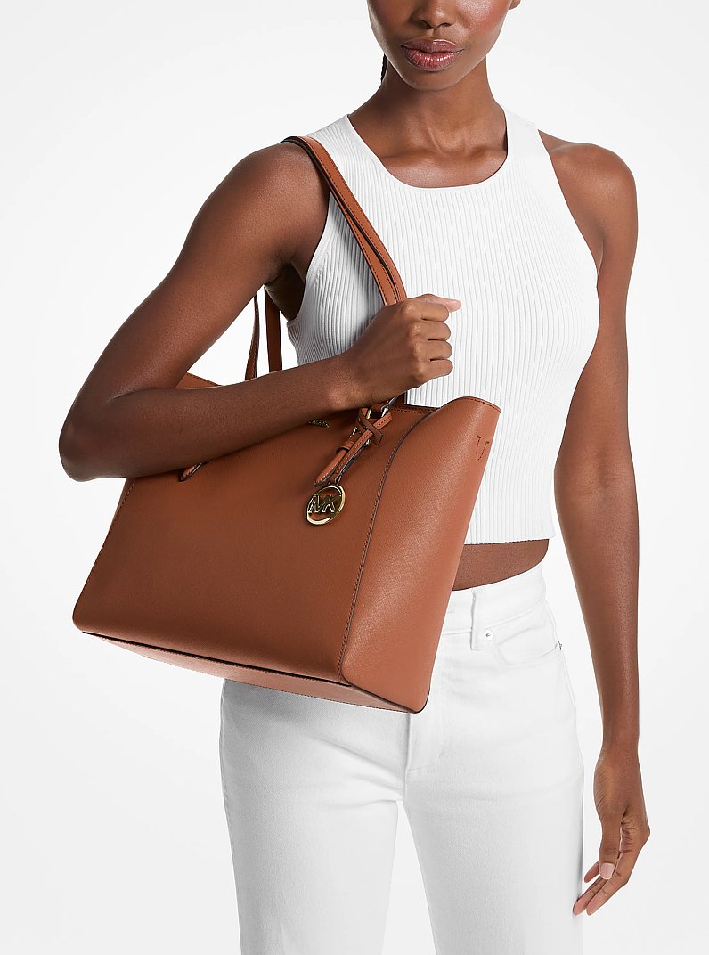 Charlotte Large Saffiano Leather 3-in-1 Tote Bag in LUGGAGE