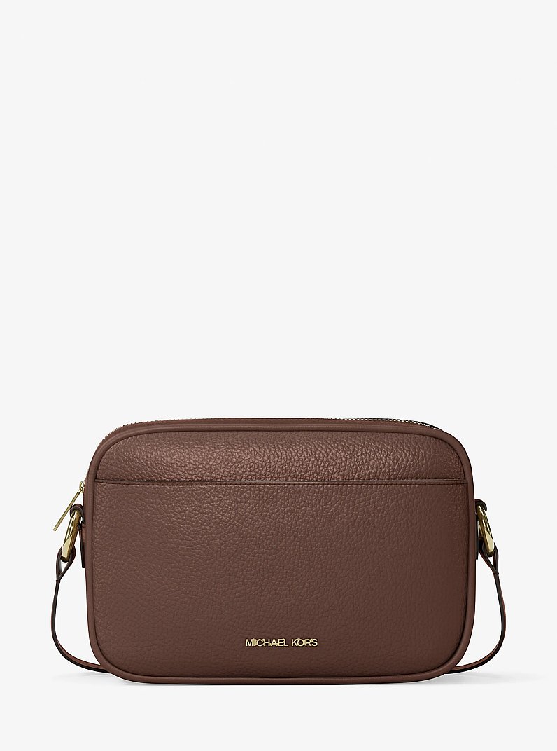 Jet Set Large Pebbled Leather Camera Crossbody Bag in NUTMEG | Michael Kors