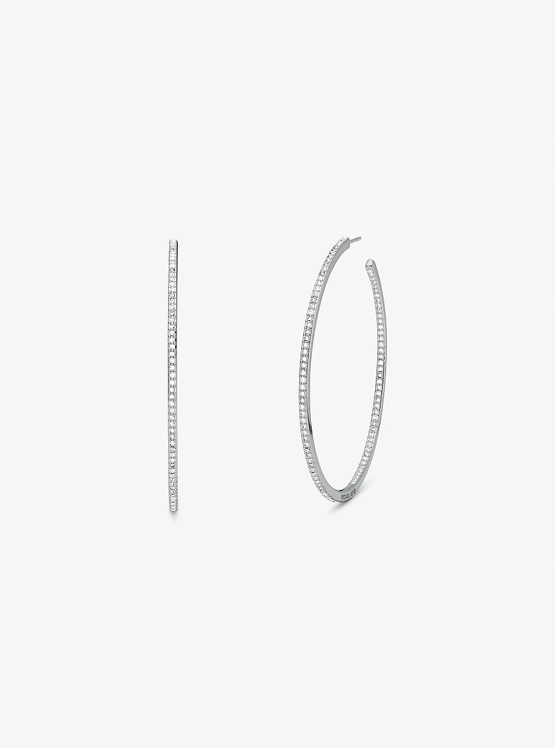 Precious Metal-Plated Brass Pav&eacute; Hoop Earrings
