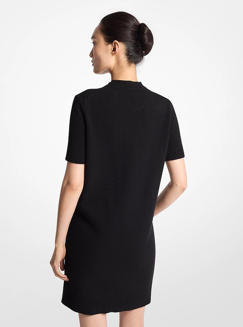 Felted Wool Crewneck T-Shirt Dress in BLACK | Michael Kors