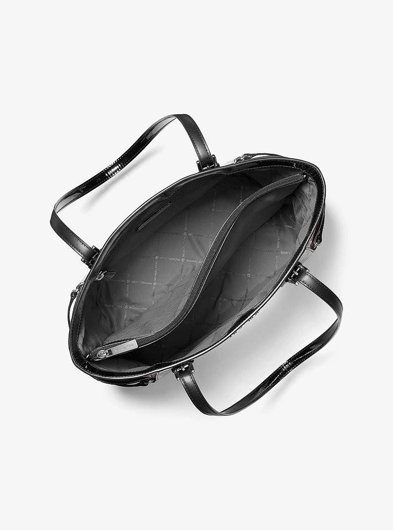 Voyager Large Patent Logo Debossed Tote Bag in BLACK | Michael Kors