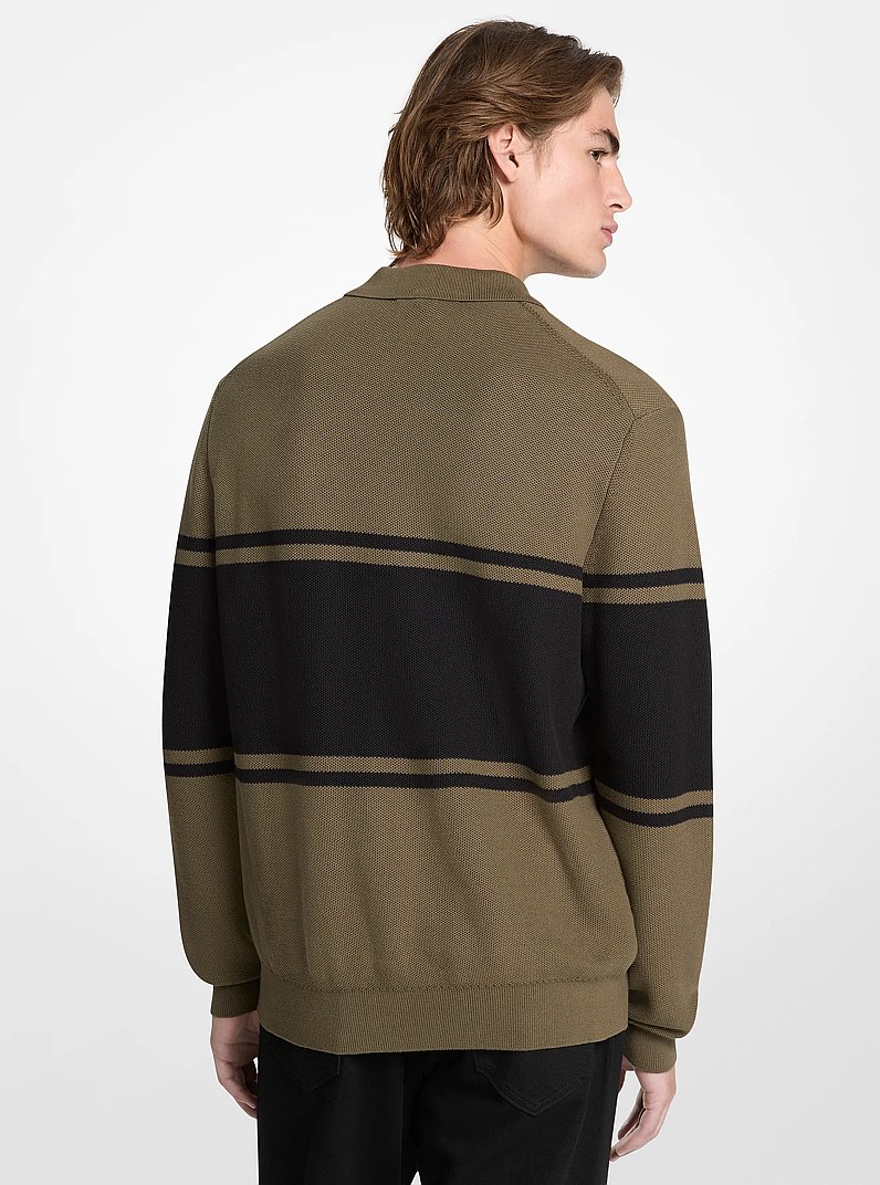 Striped Cotton Polo Shirt in OLIVE | Michael Kors