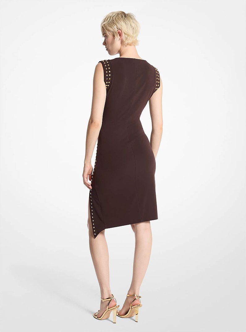 michael kors dress with gold studs Studded Matte Jersey in CHOCOLATE - Sale pink dresses