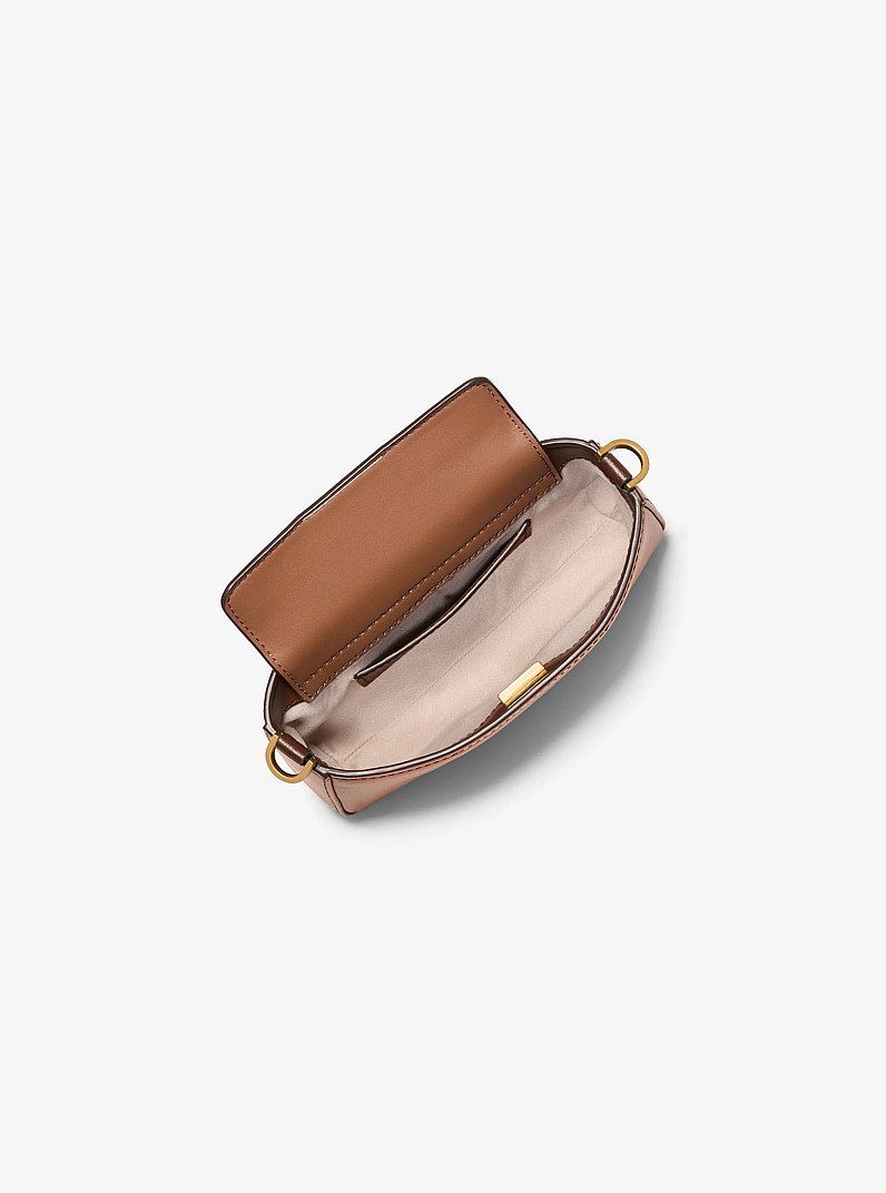 Bryant Small Burnished Leather Convertible Pochette in LUGGAGE | Michael Kors