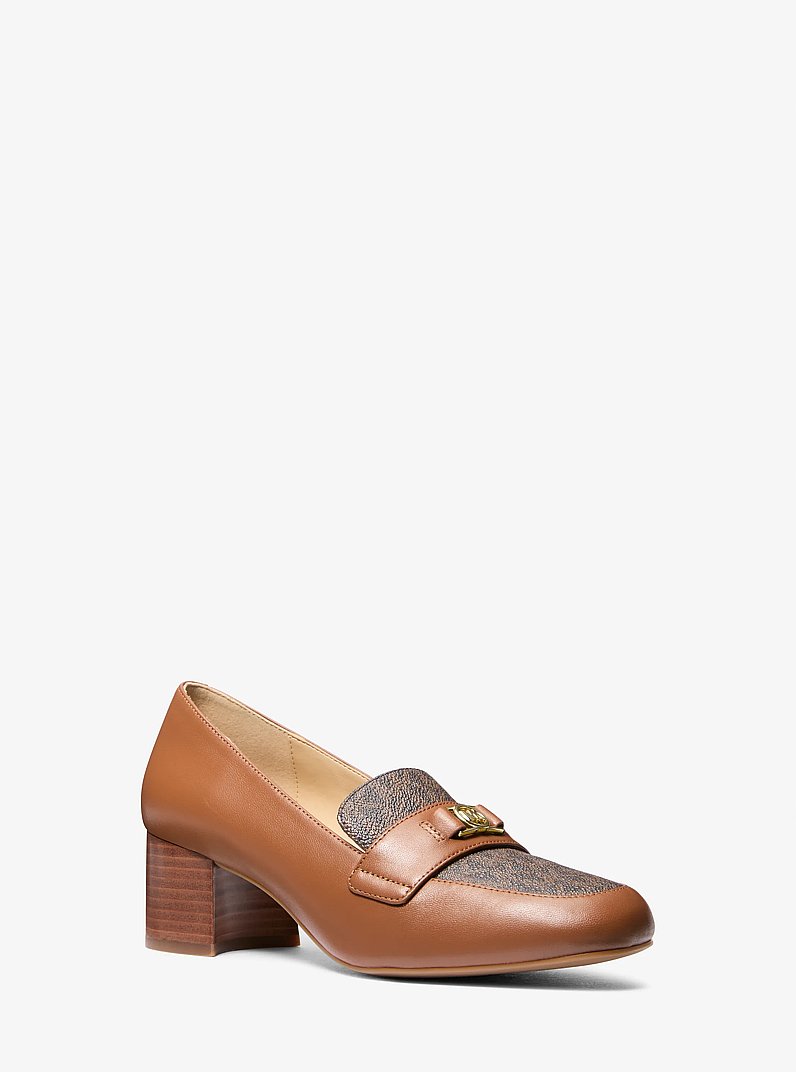 Mindy Flex Leather and Signature Logo Loafer in LUGGAGE MULTI | Michael Kors