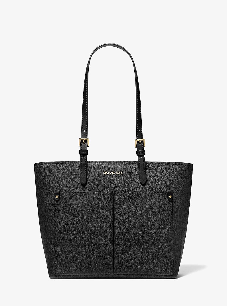 Jet Set Medium Logo Pocket Tote Bag in BLACK | Michael Kors