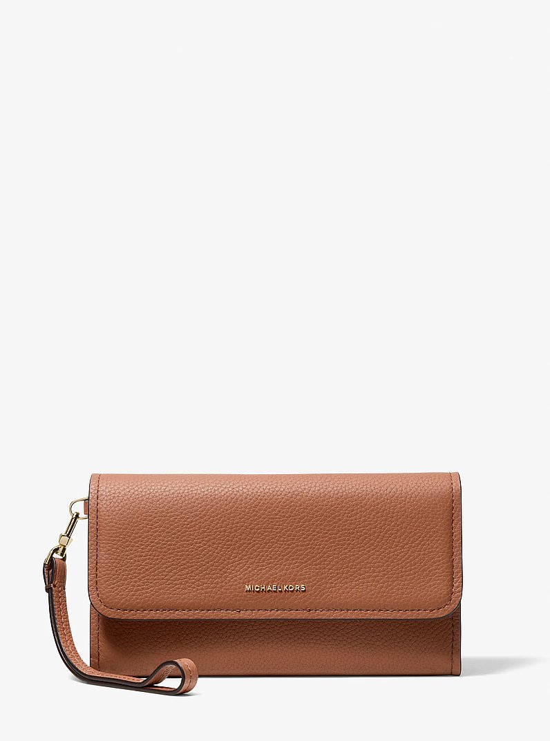 Jet Set Medium Pebbled Leather Smartphone Wristlet in LUGGAGE | Michael Kors