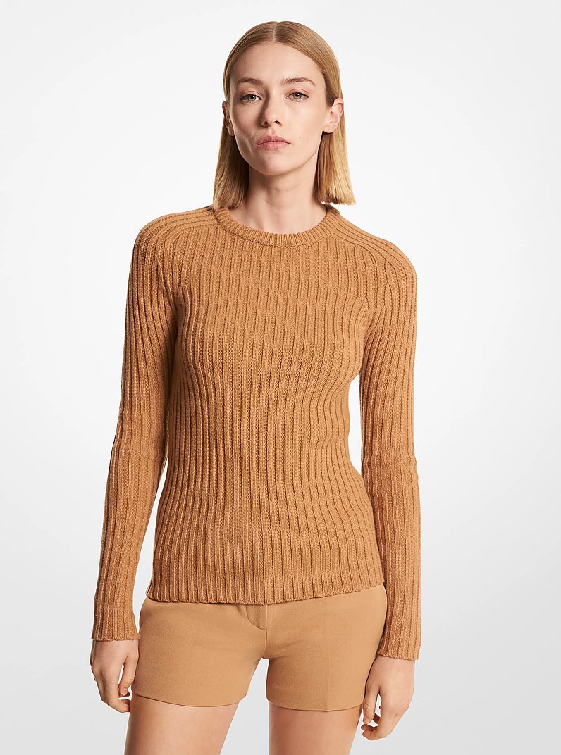 Ribbed Stretch Cashmere Sweater in CAMEL | Michael Kors