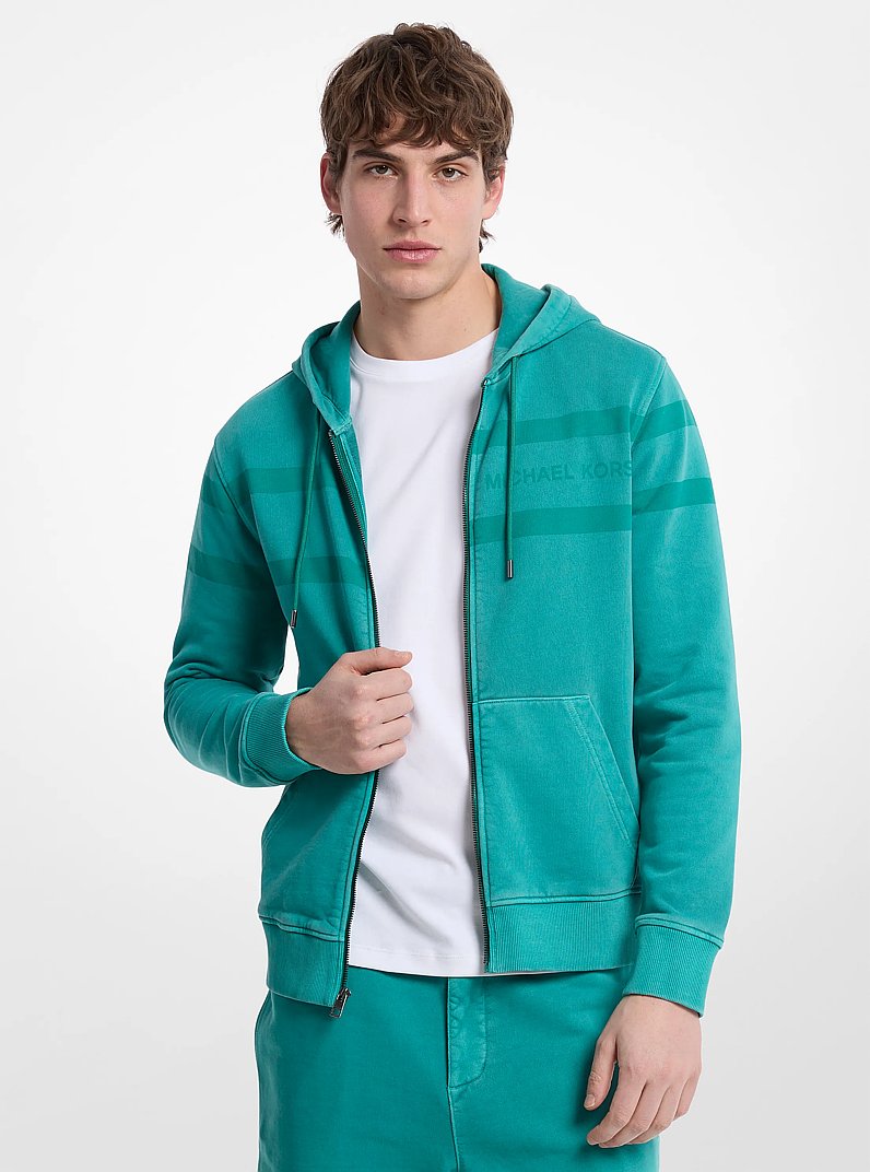 Logo Garment-Dyed Cotton Zip Up Hoodie in GRASS GREEN | Michael Kors