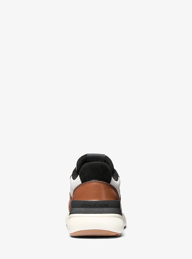Trevor Leather and Stretch Knit Trainer in LUGGAGE MULTI | Michael Kors